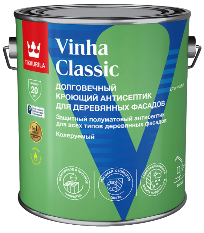 ТИ Антисептик кроющий для деревянных фасадов (f-m) "TIKKURILA VINHA CLASSIC", БАЗА А, 9 л.