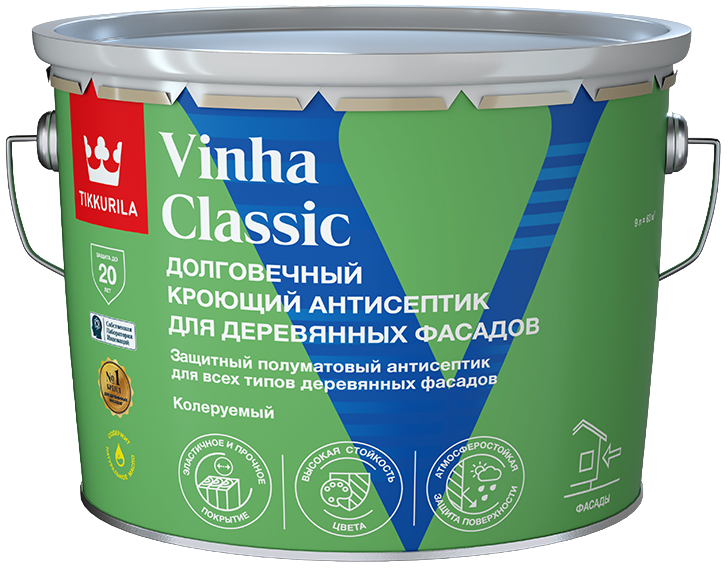 ТИ Антисептик кроющий для деревянных фасадов (f-m) "TIKKURILA VINHA CLASSIC", БАЗА С, 9 л.