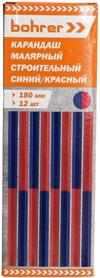 Карандаш строительный "BOHRER" (двухцветный: синий / красный), 7" х 180 мм. (в уп. 12 шт.)