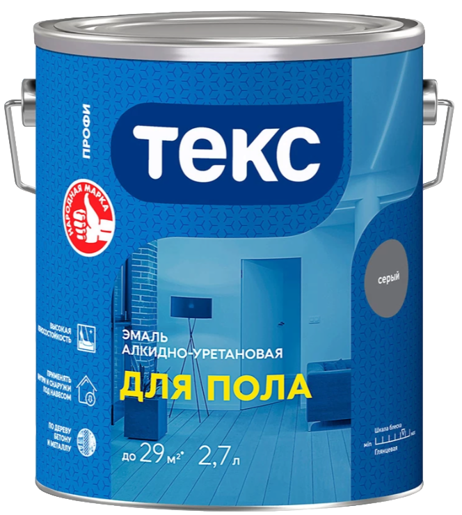 Эмаль специальная алкидно-уретановая (глянцевая), "ТЕКС ДЛЯ БЕТОННЫХ ПОЛОВ ПРОФИ", СЕРЫЙ, 2,7 л.