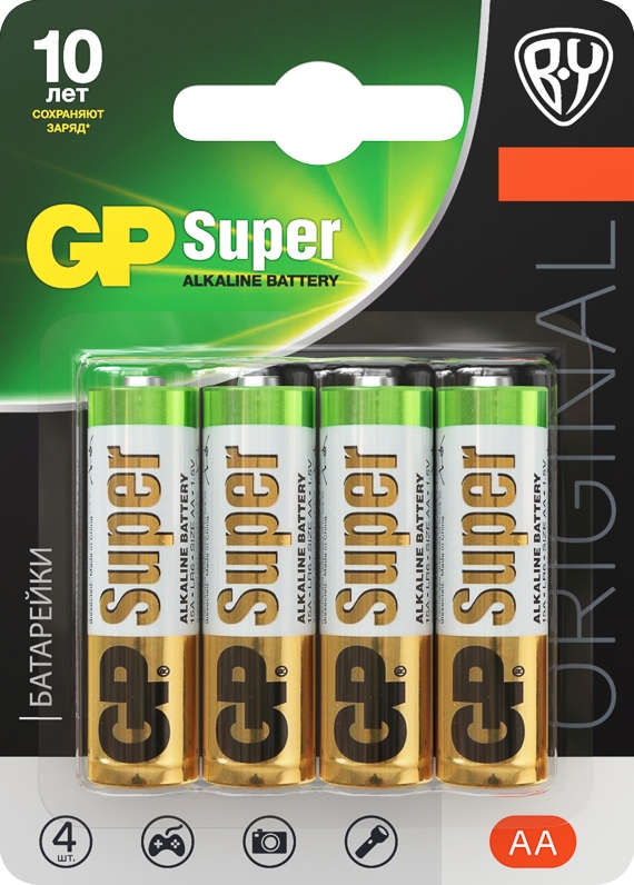 GP Super BY Original Батарейки 4шт, тип АА,15AGM-2CR, BL