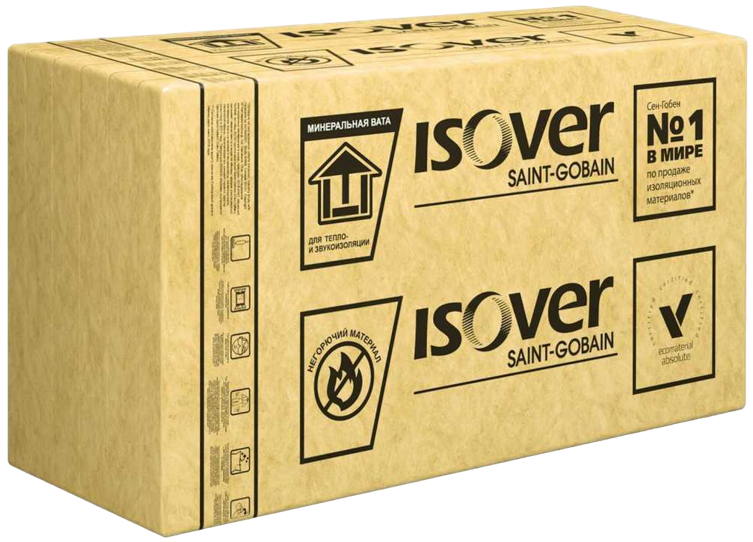 Плиты минеральноватные "ISOVER ФАСАД ЛАЙТ", 1200 мм. х 600 мм. х 100 мм. - 3 плиты, 2,16 м2 / 0,216 