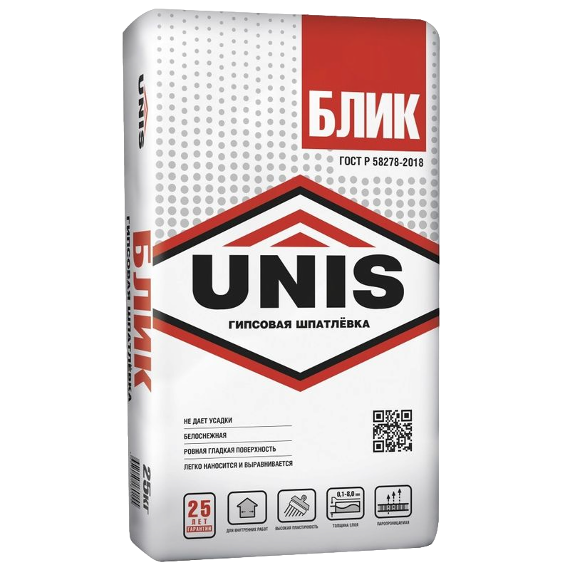 Шпатлёвка гипсовая универсальная "UNIS БЛИК", 18 кг.