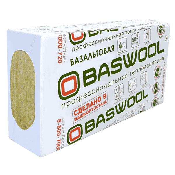 Плиты минераловатные "BASWOOL РУФ Н 100", пл.100 кг/м3, 1200 мм. х 600 мм. х 50 мм. - 6 плит, 4,32 м