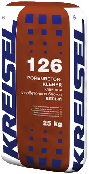 KREISEL 126 Белый клей для блоков из ячеистого бетона PORENBETONKLEBER WEISS, 25 кг., расход - 1 м3 